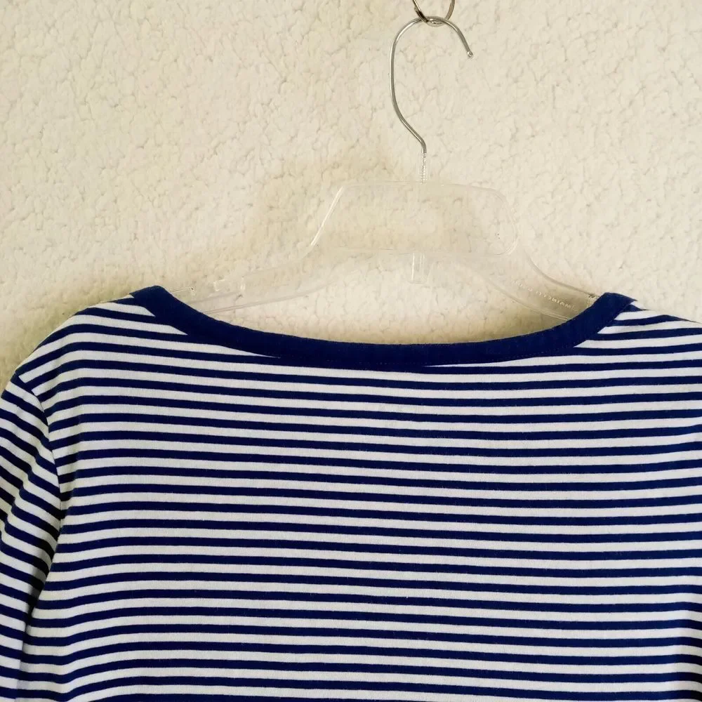 Three Hearts Medium Women's 3/4 Sleeve Top‎ CottonPoly Blue/White Striped - Picture 6 of 9